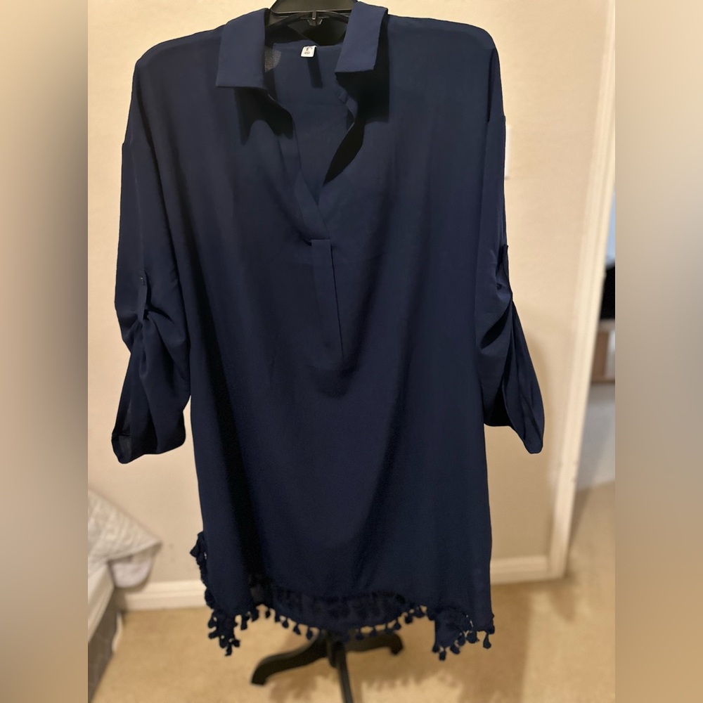 Yincro Womens Swimsuit Coverup Bathing Suit Beach Dress with Tassel Sz 2 XL - Picture 6 of 12